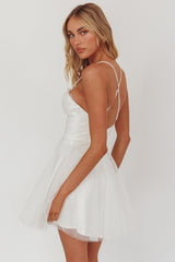 Smitten Sweetheart Neckline Chiffon Mini Party Dress White