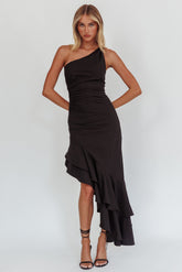 Bold Love One-Shoulder Asymmetric Hem Dress Black