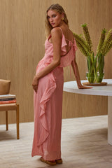 Soul Fires Ruffle Back Maxi Dress Guava