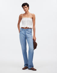 Smocked Button-Front Top in Poplin