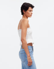 Smocked Button-Front Top in Poplin