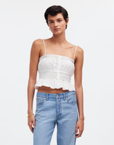 Smocked Button-Front Top in Poplin