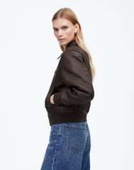 Relaxed Leather Bomber Jacket