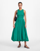 The Melody Bubble-Hem Smocked Midi Dress in Poplin
