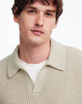 Johnny-Collar Sweater Polo Shirt in Waffle Knit