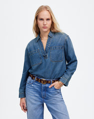 Denim Popover Tunic Shirt in Ector Wash