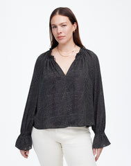 Long-Sleeve Tie-Neck Top