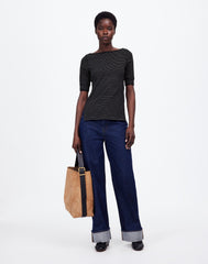 Ribbed Boatneck Tee in Stripe