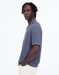 Marled Cotton Button-Up Sweater Polo