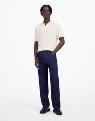 Waffle-Knit Johnny-Collar Sweater Polo