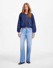 Bubble-Sleeve Jean Bomber Jacket in Newkirk Wash: Airy Denim Edition