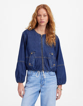 Bubble-Sleeve Jean Bomber Jacket in Newkirk Wash: Airy Denim Edition