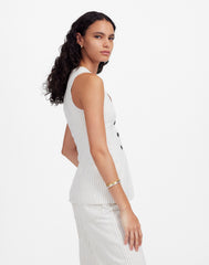 Cutaway Vest in Pinstripe Linen Blend