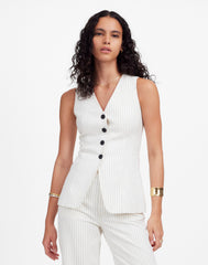 Cutaway Vest in Pinstripe Linen Blend
