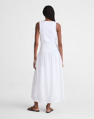 Smocked-Waist Midi Skirt in Poplin