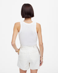 Pleated Trouser Shorts in Pinstripe Linen Blend