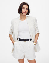 Pleated Trouser Shorts in Pinstripe Linen Blend