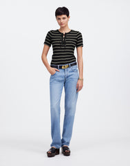 Ribbed Lace-Up Short-Sleeve Tee