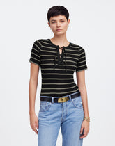 Ribbed Lace-Up Short-Sleeve Tee