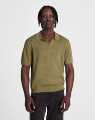 Pointelle-Stitch Johnny-Collar Sweater Polo