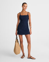 Denim Squareneck Romper in Briant Wash