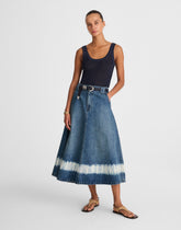 Shibori Denim A-Line Midi Skirt