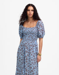 Smocked Puff-Sleeve Dress in Floral