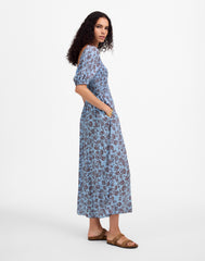 Smocked Puff-Sleeve Dress in Floral