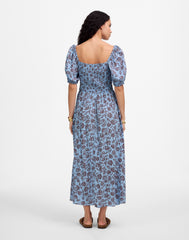 Smocked Puff-Sleeve Dress in Floral