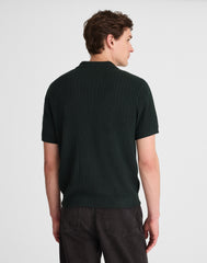 Tuck-Stitch Button-Up Sweater Polo