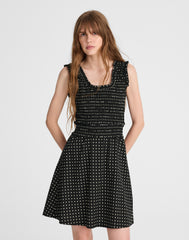 Ruffled Scoopneck Mini Dress in Dot