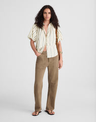 Shirred Bubble-Sleeve Button-Up Shirt in Poplin