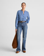Stand-Collar Button-Up Shirt in Flannel