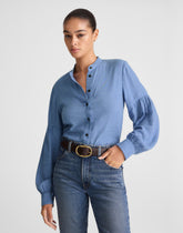 Stand-Collar Button-Up Shirt in Flannel