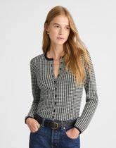 Houndstooth Crewneck Cardigan in 100% Merino Wool