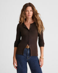 Textural Cutaway Crewneck Cardigan
