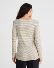 Ruched Crewneck Long-Sleeve Tee in Soft Slub