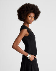 Airy Denim Seamed Scoopneck Top