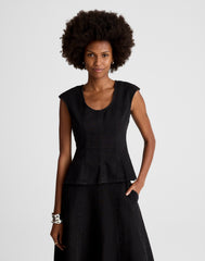 Airy Denim Seamed Scoopneck Top
