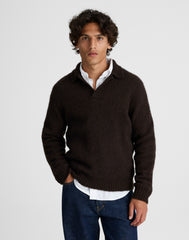 Open-Collar Sweater Polo in Yak-Alpaca Blend
