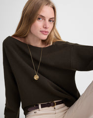 Wide-Cuff Boatneck Sweater in Merino Wool