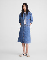 Denim Button-Front A-Line Midi Skirt