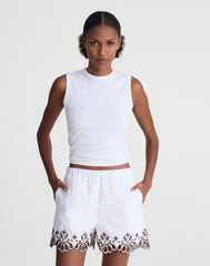 Embroidered Pull-On Shorts in Poplin
