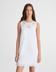 Embroidered Mini Shift Dress in Poplin