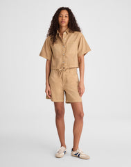 Boxy Crop Button-Up Shirt in Airy Denim