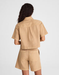 Boxy Crop Button-Up Shirt in Airy Denim