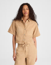 Boxy Crop Button-Up Shirt in Airy Denim