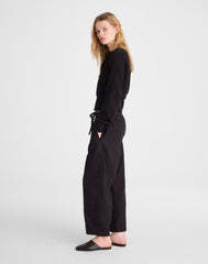 Short Pull-On Barrel-Leg Utility Pants in Poplin
