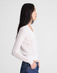 Pointelle-Stitch Polo Sweater