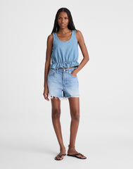 Airy Denim Scoopneck Peplum Top